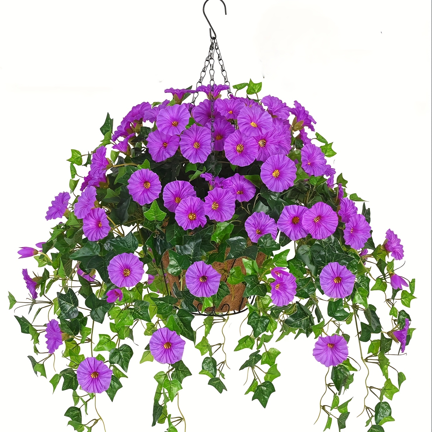 TEMU Artificial Hanging Flowers Plants With Baskets For Outdoor, 1 Kg Uv Resistant Artificial Outdoor Plants For Spring Summer Decor, Realistic Faux