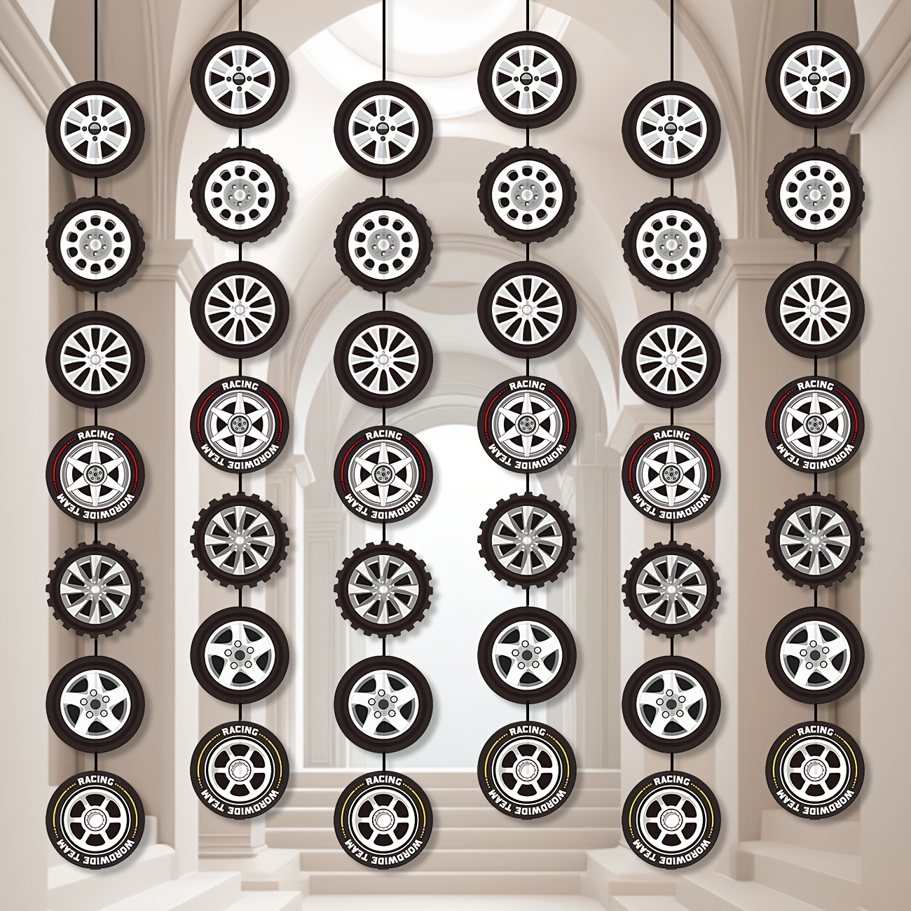 Race Car Party Decorations Racing Car Party Banner Wheel Tire Garland Banners Car Tyre Paper Cutouts For Racing Car Birthday Party Favors Classroom Supplies