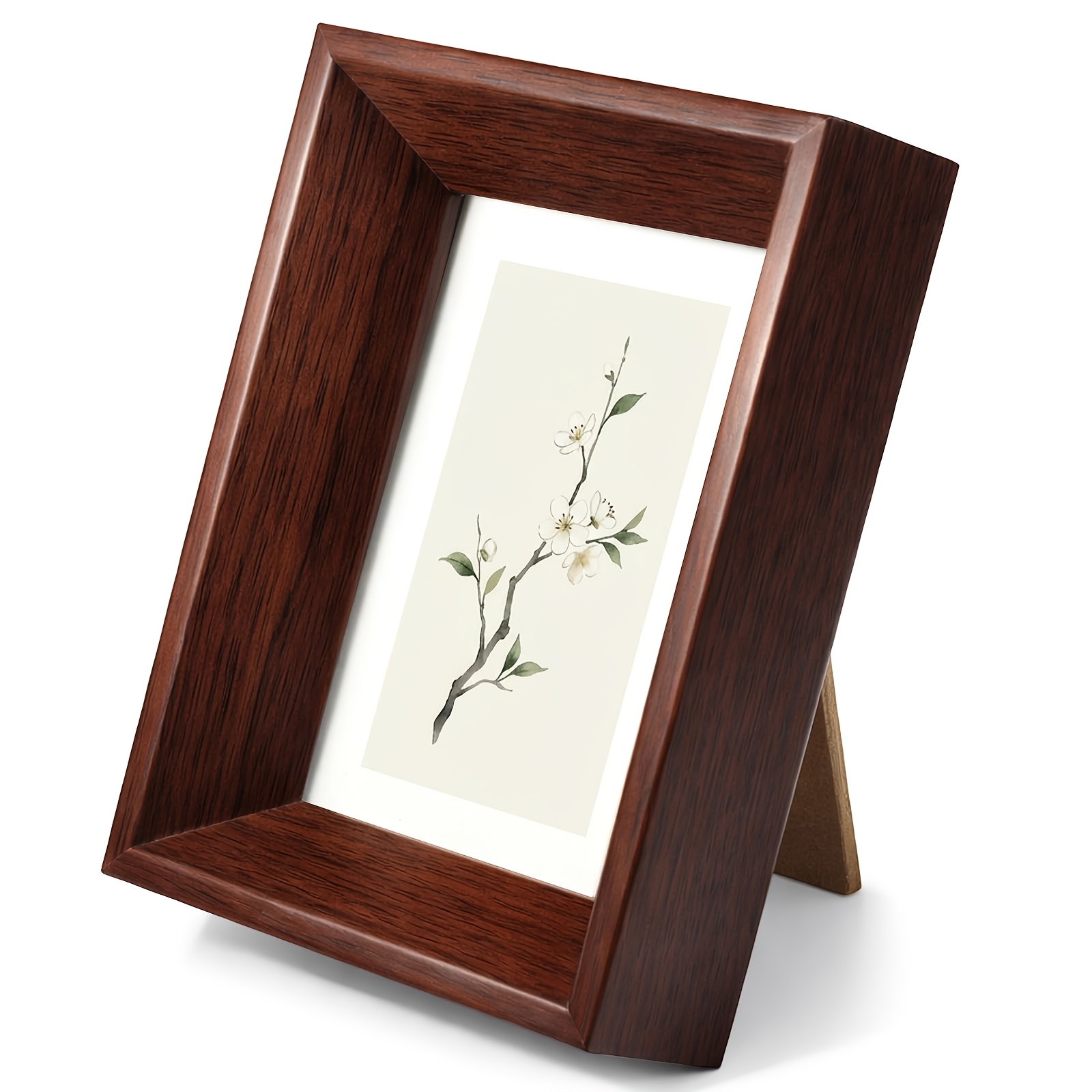 TEMU Wooden Wallet-size Photo Frame, Mini Photo Frame, Brown Rustic Small Frame With Clear Glass, For Desktop And Wall Mounting