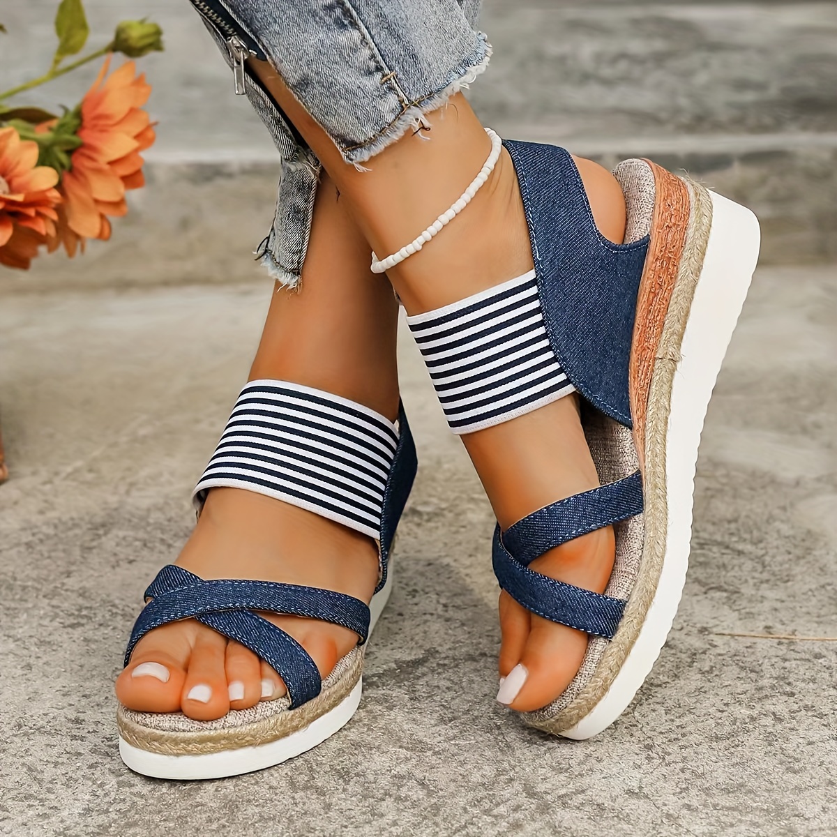elegant navy blue platform sandals women summer wedge heels Temu