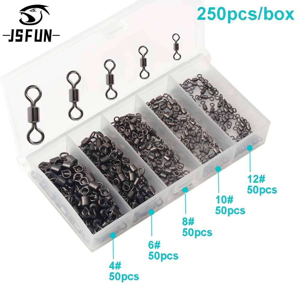 

Jsfun 250pcs/box Fishing Barrel Swivels Set Rolling Bearing Snap Connector For Fishing