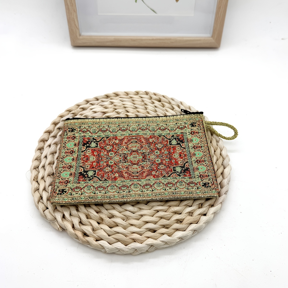 TEMU Portamonete Ricamato Chic da Donna - Nylon, Organizzatore di Carte & ID con Cerniera, Portamonete, Organizzatore di Carte & ID