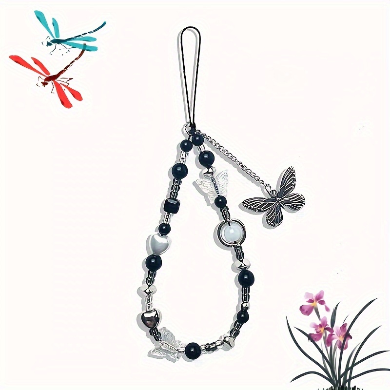 Image of Metal Butterfly Hangtag Phone Chain, Charm Strap, Wristlet, Keychain, Ccd Camera Lanyard, Fashionable Women's Bag Accessory - Durable And Stylish