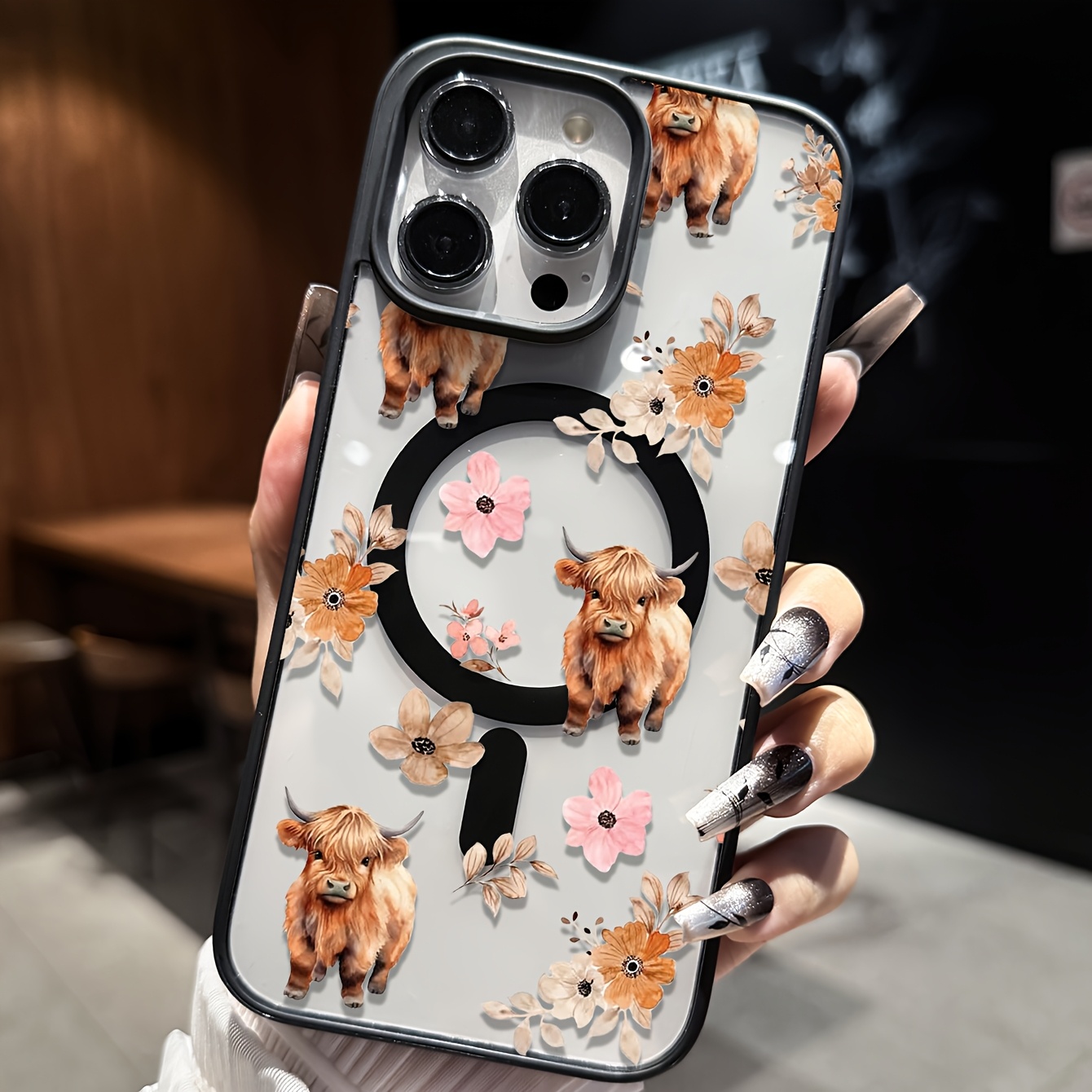 TEMU Phone Case: Phone Case - 1pc Floral Magnetic Wireless Charging Drop-proof Soft Protective Case, Suitable For Iphone