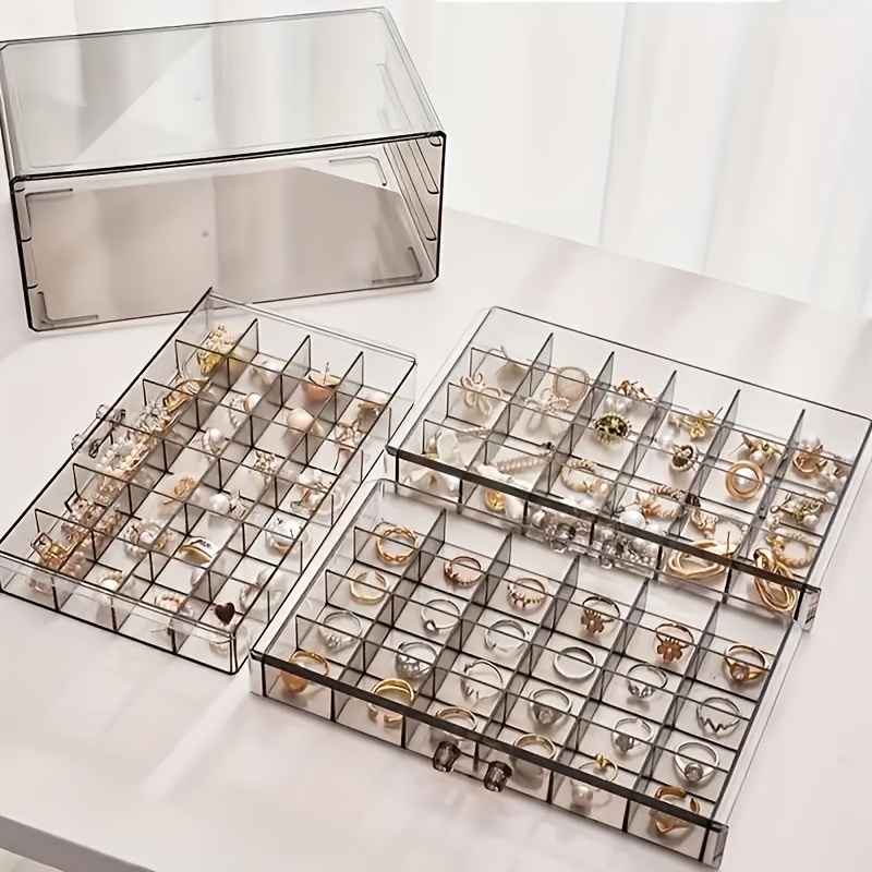 1pc 3 tier 72 compartment jewelry organizer box large capacity drawer style storage for earrings necklaces bracelets crafts seeds dustproof desktop container with polished   jewelry boxe Product details 0