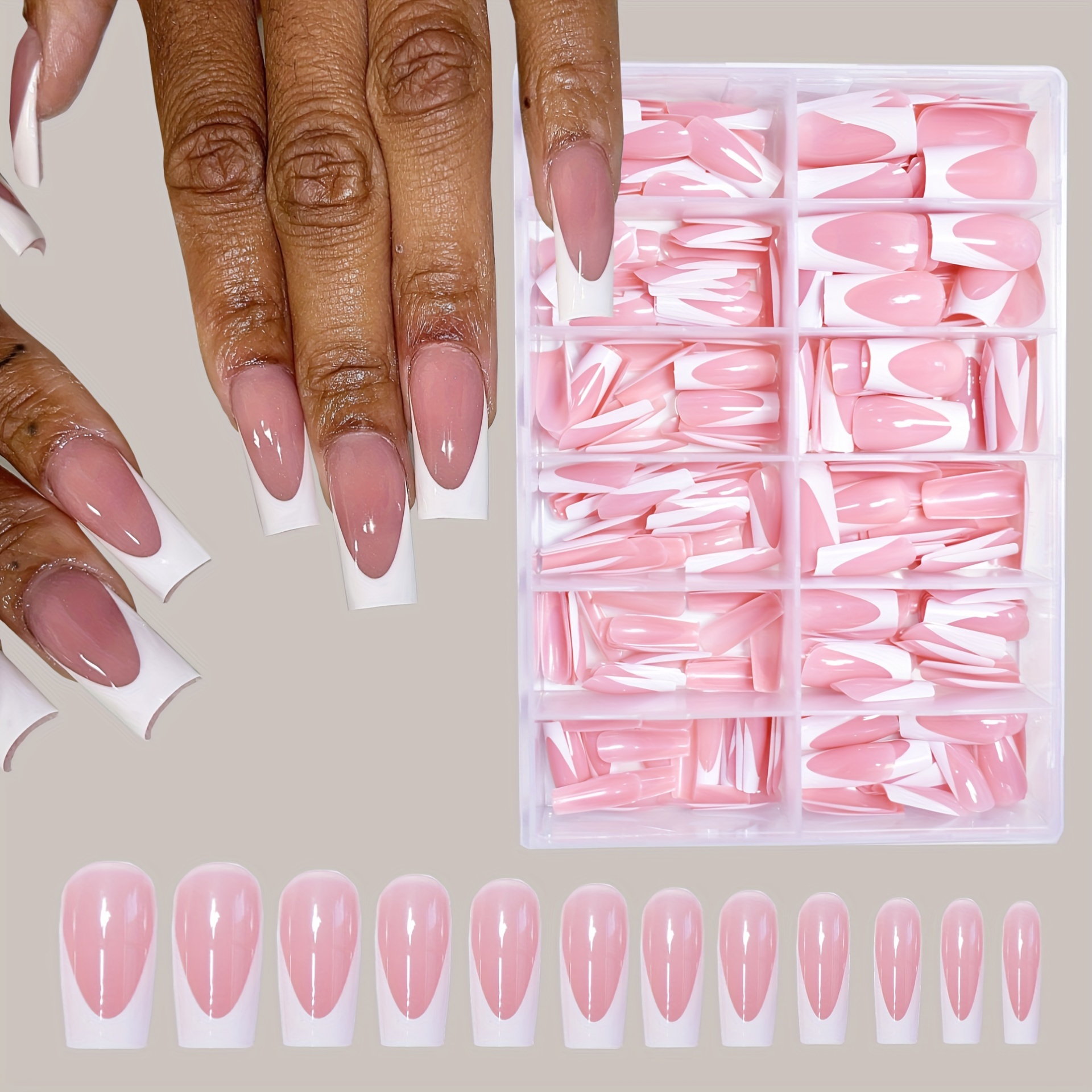 E-shop Hand Armor Serie, eine Box mit 288 mittelgroßen quadratischen Nagelkappen, ein modisches schlichtes Set für Frauen, vorgeklebte Press-On-Nägel