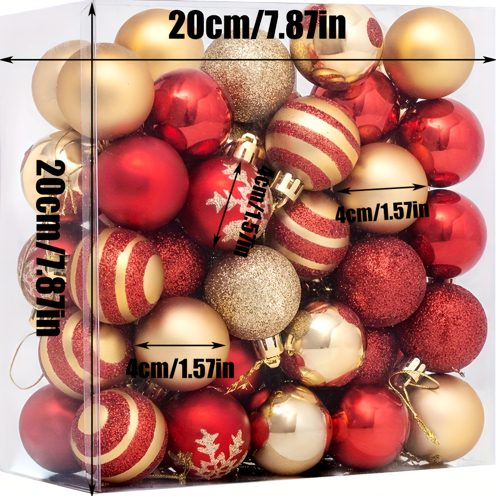 TEMU Meizhud 50- Christmas Ball Ornaments - Plastic Round Hanging Decor For Tree, Wedding, Engagement, Valentine's Day, Thanksgiving, , New Year & More – Assorted Red & Golden, 4cm/1.57