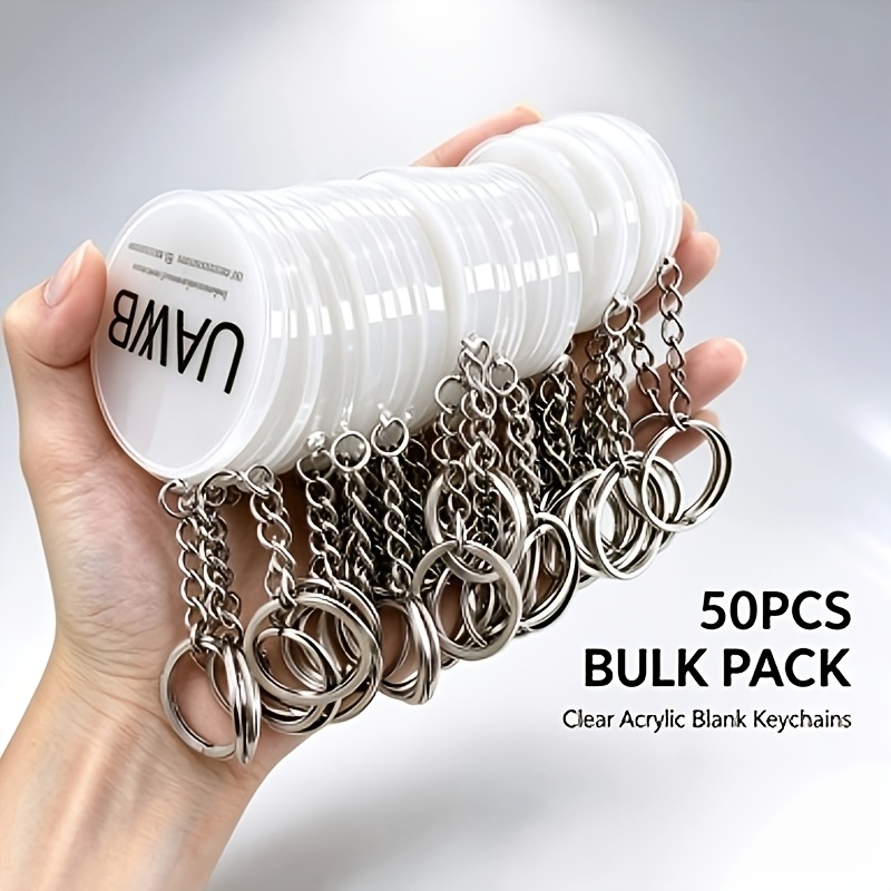 TEMU 50pcs 100pcs Llaves Acrílicas Redondas Personalizadas, Transparentes Engrosadas con Llaveros Metálicos, Resistentes al y Ideales para Impresión,