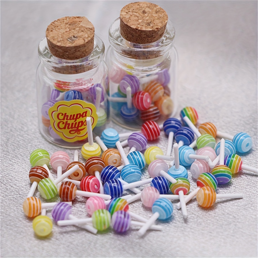 

8pcs Random Color Candy + Glass Jars, Dollhouse Mini Glass Jars, Simulative Lollipop, Miniature Food Play Scene Props, Model Accessories