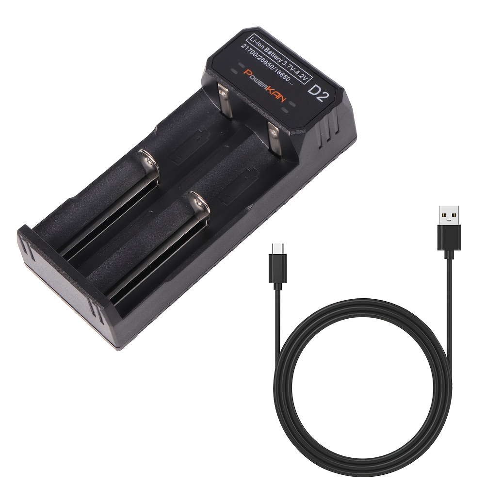 TEMU Powerkan Dual-slot Led Battery Charger, Suitable For 3.7v Li-ion Batteries, Features Universal Usb Dual-channel Independent Charging, Compatible