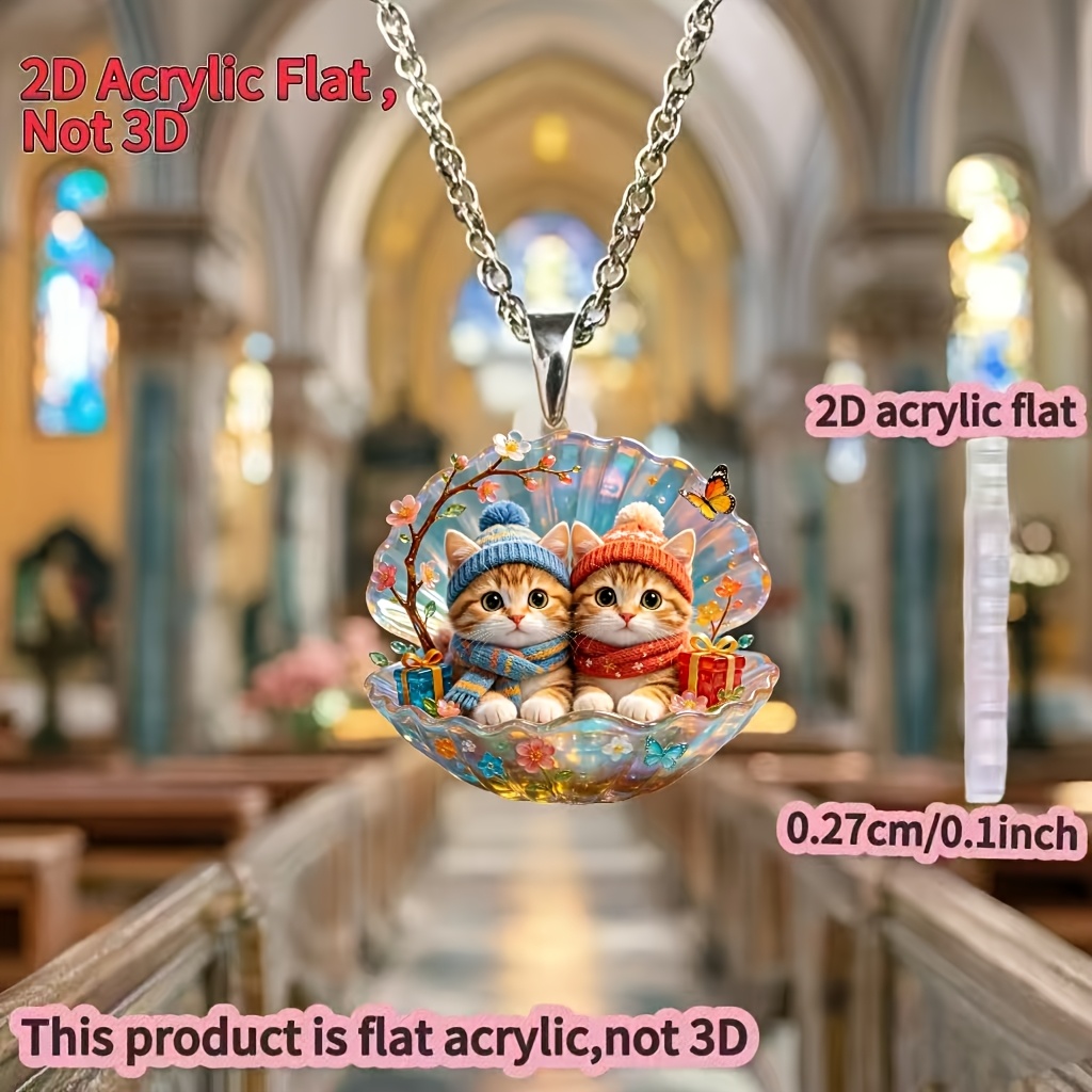 2pc Cute Kitten Patterns Chain Pendant Necklace