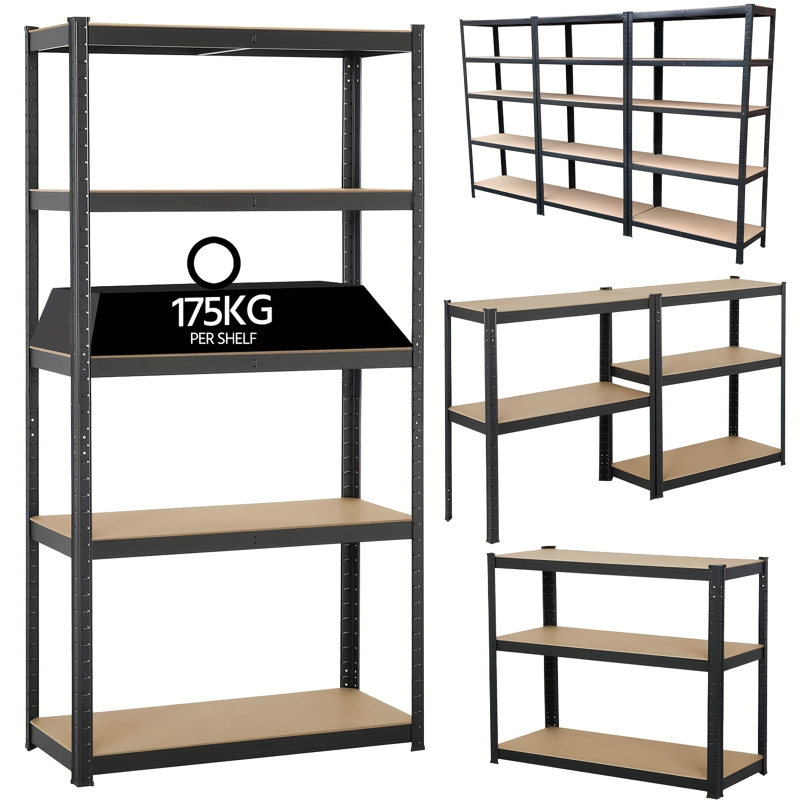 TEMU 5-tier Boltless Shelving Unit For Garages And Sheds, Strong Metal Storage Racks, Adjustable 150x70x30cm, 1000kg , Warehouse Utility Home Storage