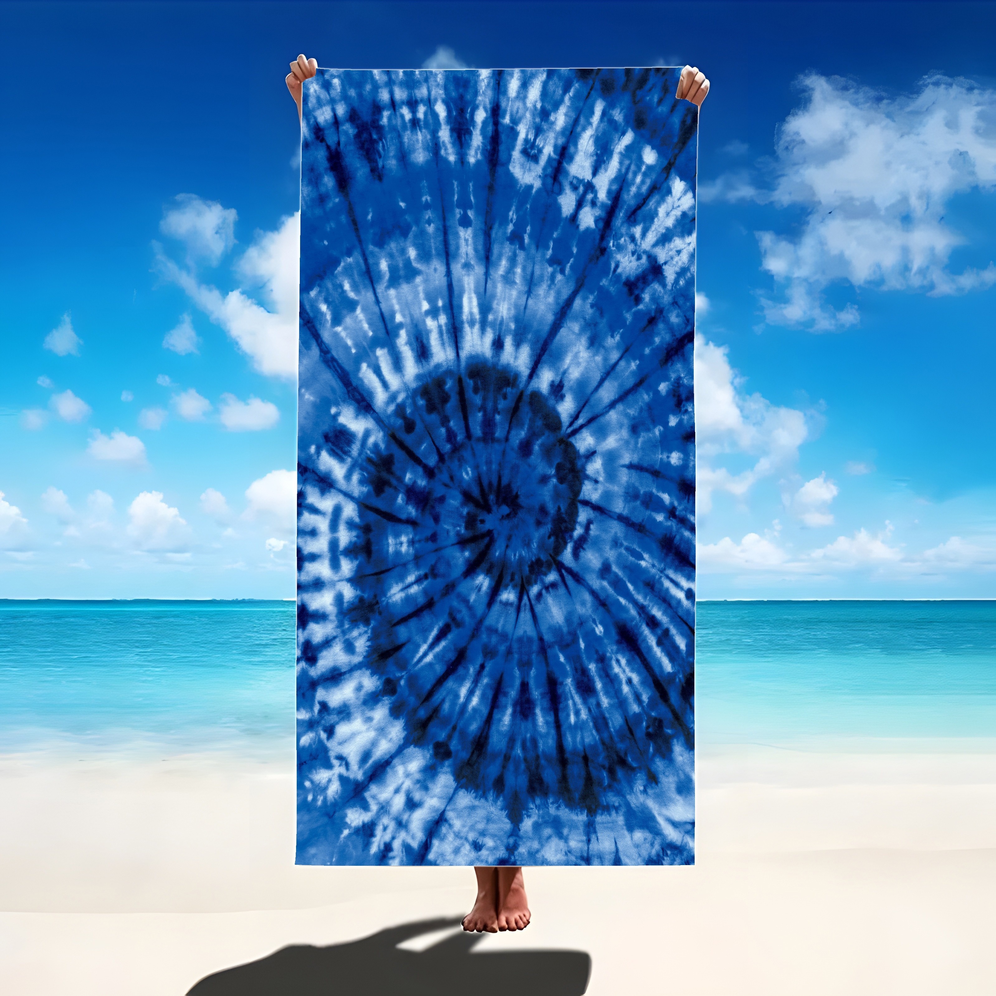 

1pc Blue Printed Beach Towel, Sports Style Beach Towel, Soft And Quick Drying, Suitable For Camping And Beach Travel