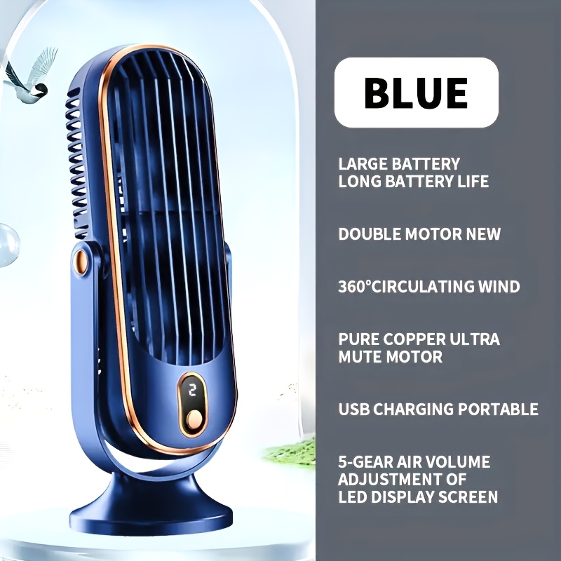 Image of Desktop Personal Fan, Office Tabletop Mini Fan, Usb Rechargeable, Air Circulator Desk Fan For Bedroom, Home And Office, Tilt Head, 5 Speed Settings, Cooling