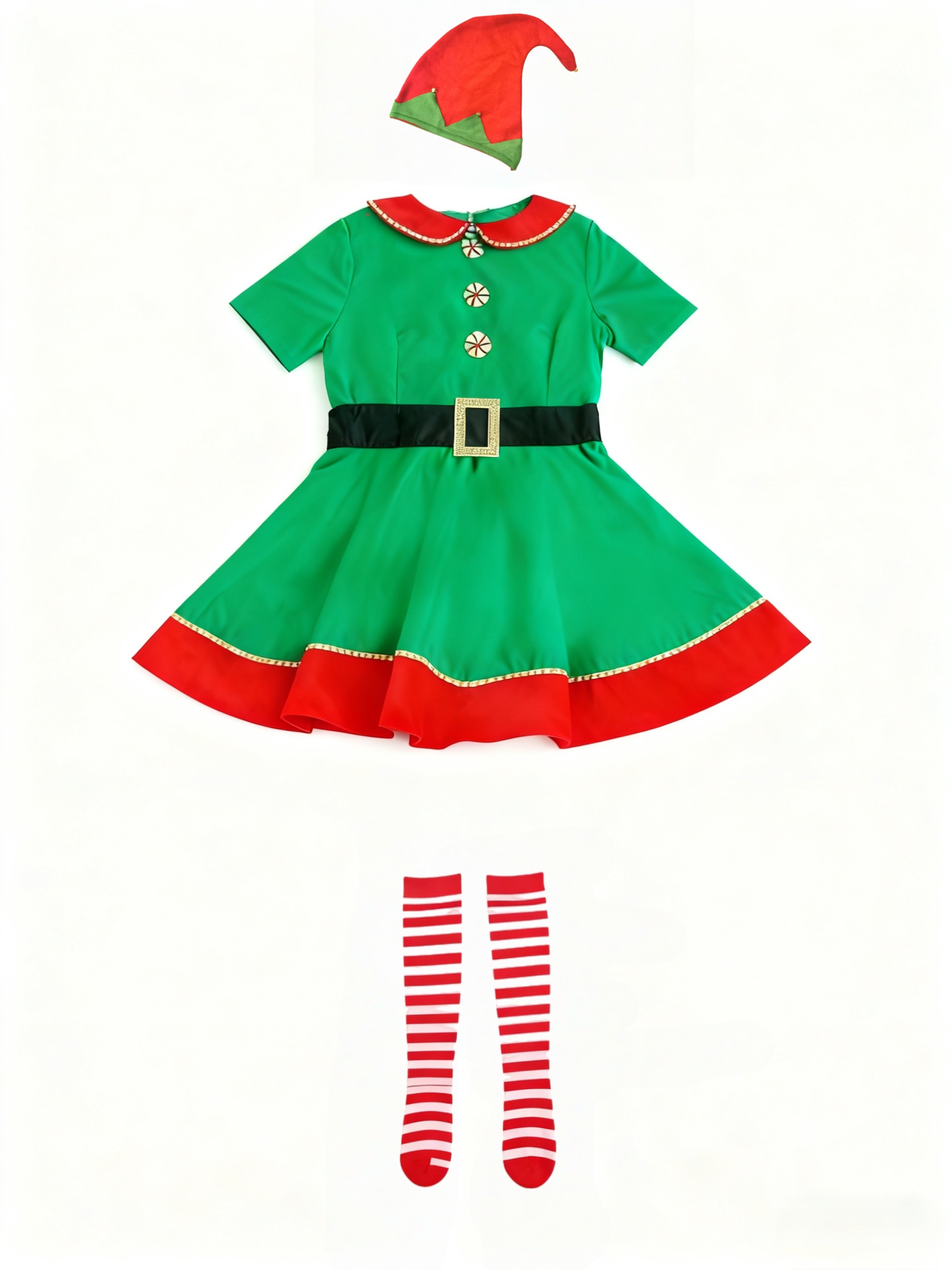 1 set red green striped fairy theme dress women short sleeve - Temu Oman