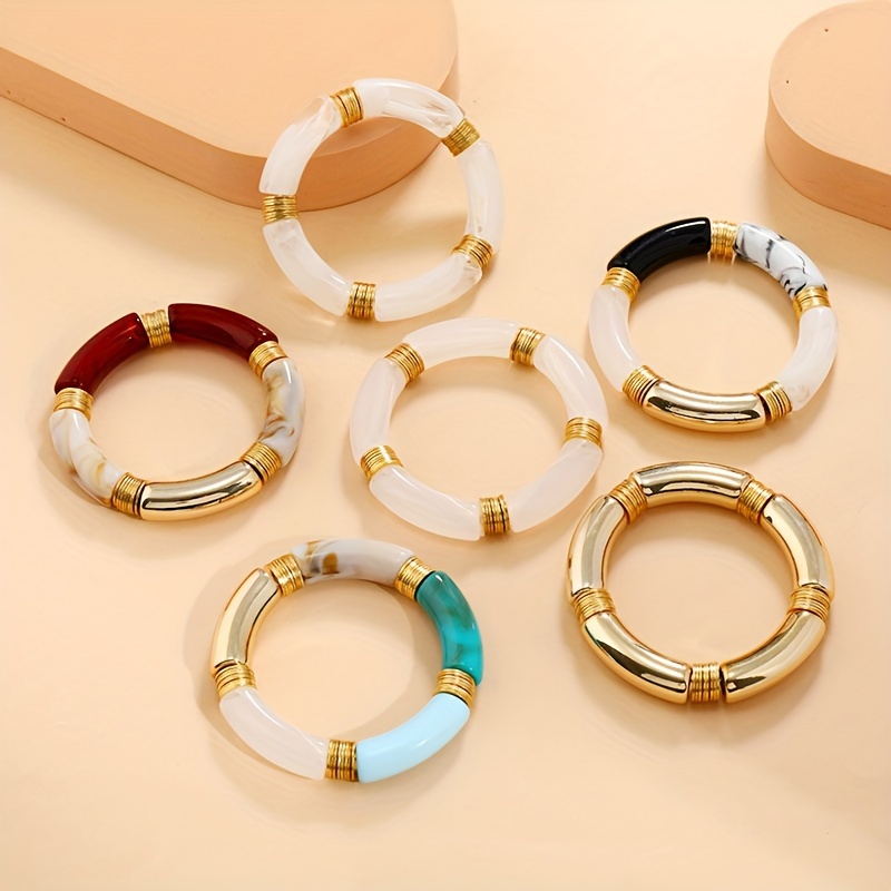 

1, Women' Bracelet, Fashion Personality New Acrylic Bend Bracelet Curved Bamboo Pipe Retro Marble Bracelet, Acrylic Material, To Send Girlfriend