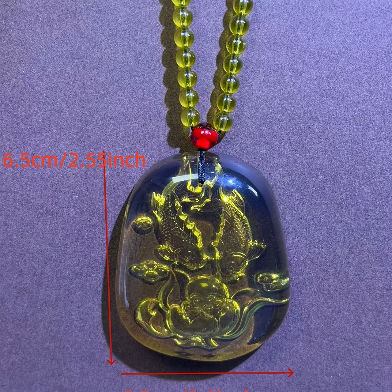 Amber Pendant Necklace with Pisces Engraving