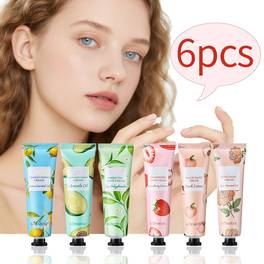6pcs fruit series hand cream including strawberries roses lemons avocados peaches and green tea suitable for dry and cracked hand skin for women and for christmas gifts