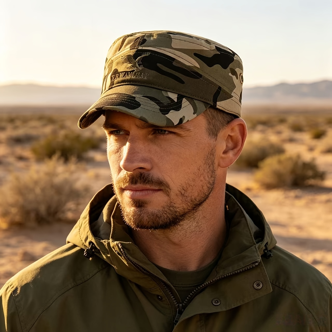 Flying Eagle Embroidered Flat Top Cap for Men