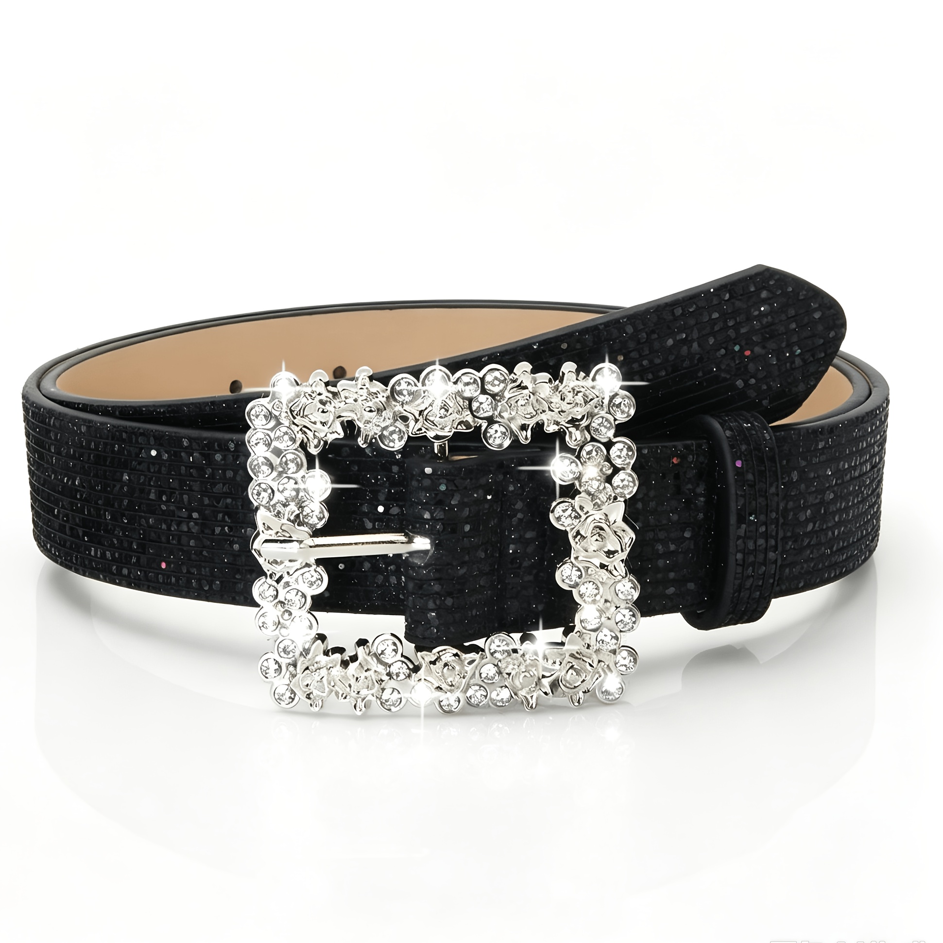 TEMU 1pc Women's Shimmering Pu Belt With Metal - Elegant Accessory For Parties, Athletic Wear, And Casual Outfits