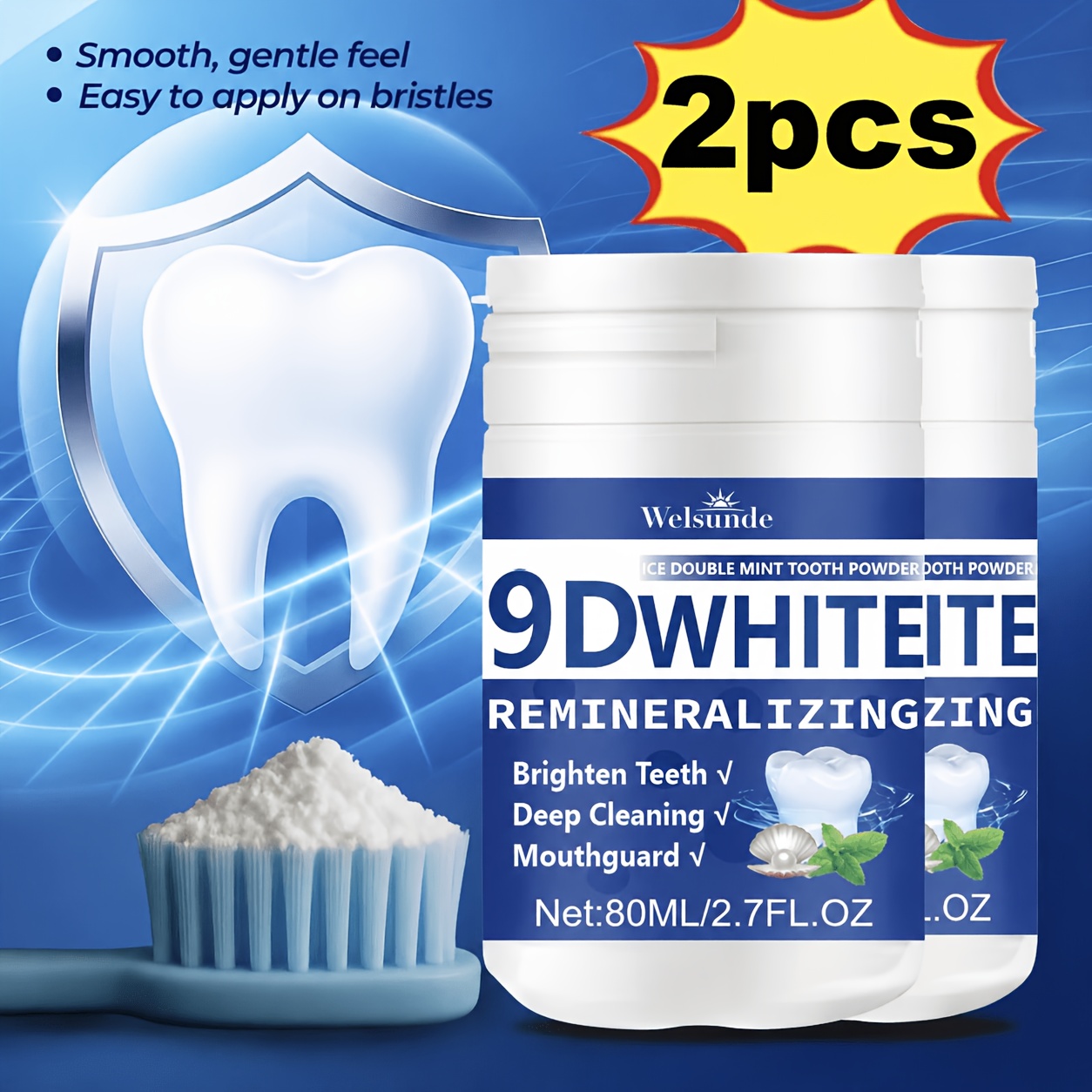 TEMU 2pcs 9d White Remineralizing Hydroxyapatite Tooth Powder. Tooth Powder. Designed For Cleaning And A . Deep Cleansing To Breath, Suitable For
