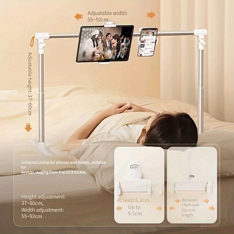 TEMU Adjustable Tablet And Smartphone Stand, Foldable Stand Multi-angle Rotating Fixture, Aluminum Alloy   Abs Material, Suitable For Bedside Use |