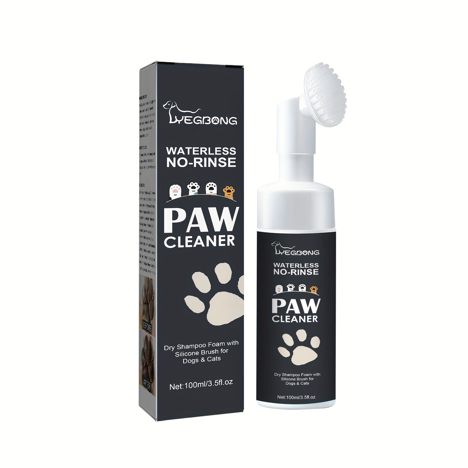 

Lyegbong Waterless Pet Paw Cleaner, 100ml/3.5oz, Coconut & Lemon Oil Enhanced, Foam Shampoo For Dogs & Cats, Gentle Cleanser And Pads, With Soft Silicone Brush