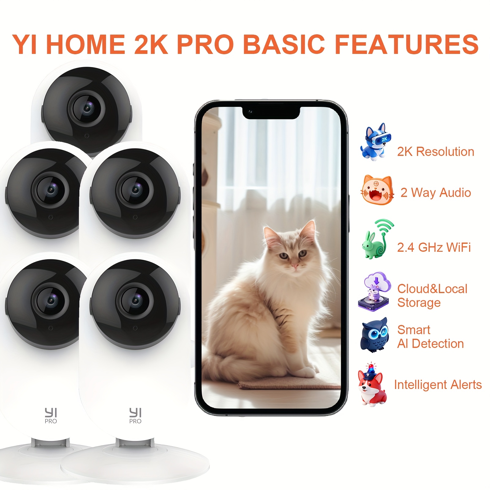 TEMU Smart Home Security Camera, 5packs, 2.4g Wifi Indoor Cameras With Audio, Human/ Detection, And Smart Ai Alerts, Control Remotely App, Hd Color Night Vision, Supports Cloud/sd Card Storage & .