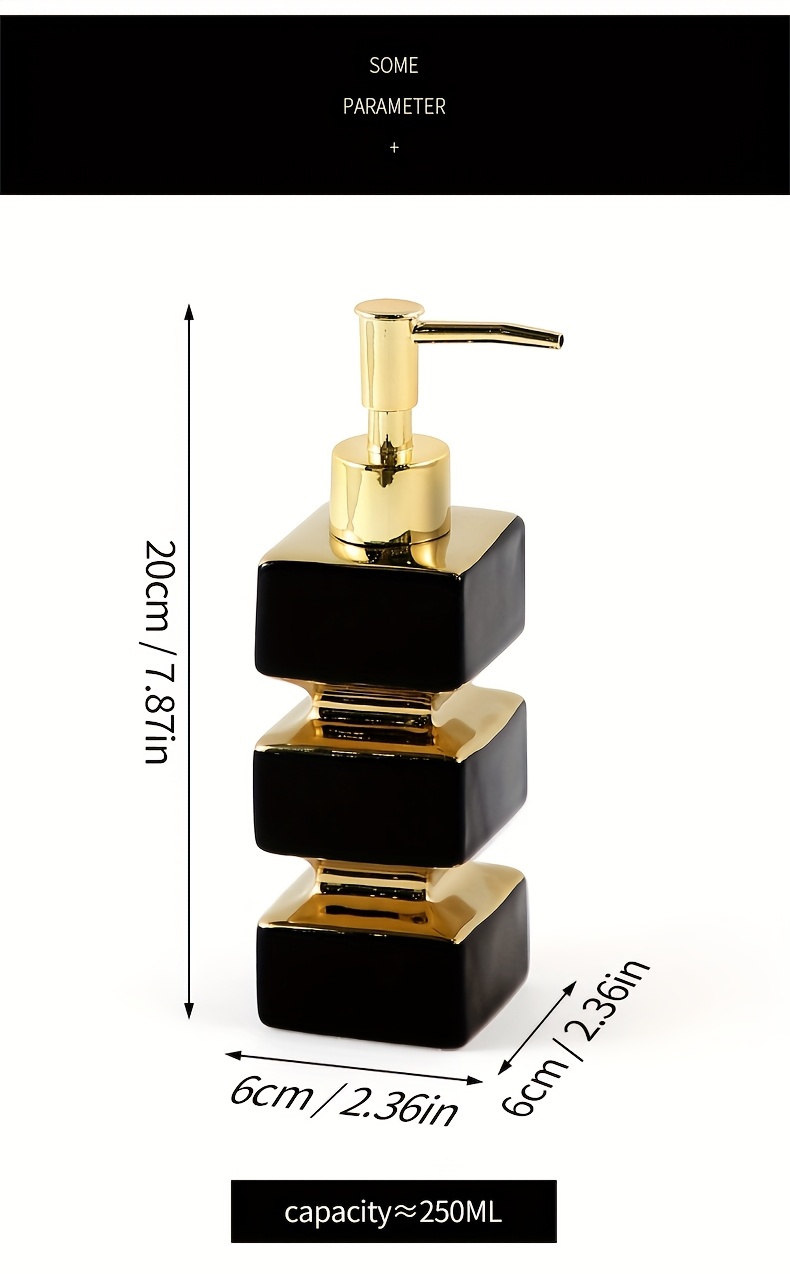 Bathroom Organization And Storage Supplies, Creative Unique Ceramic Mirror Black And White Soap Dispenser, Hotel Washstand Liquid Dispensing Bottle, Pump-Type Empty Bottle, Reusable Shampoo, Shower Gel, Square Tower Lotion Bottle