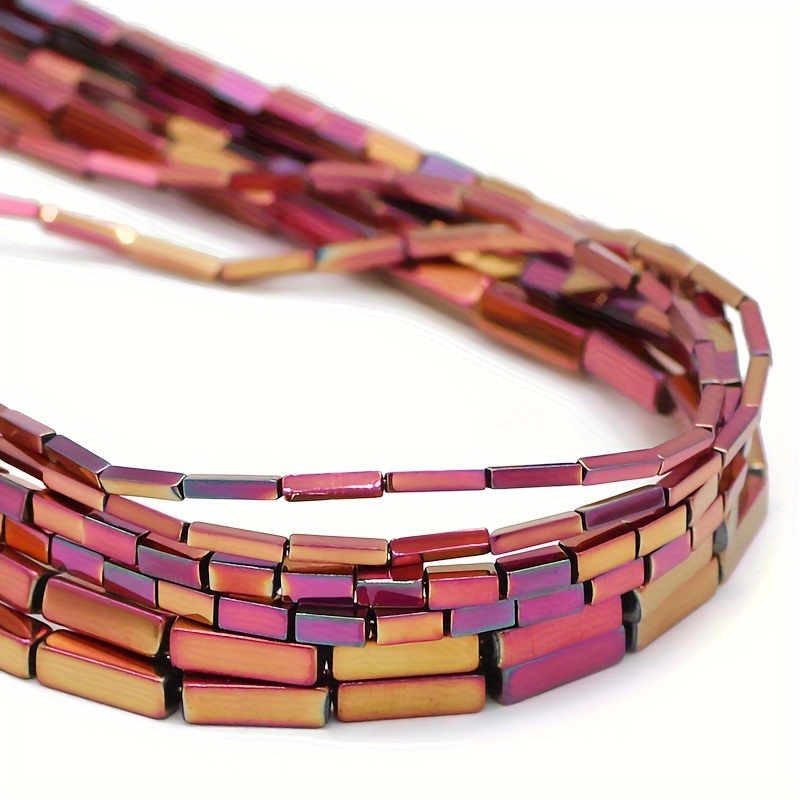Rose Red Rectangular Black Obsidian Loose Beads for DIY Crafting