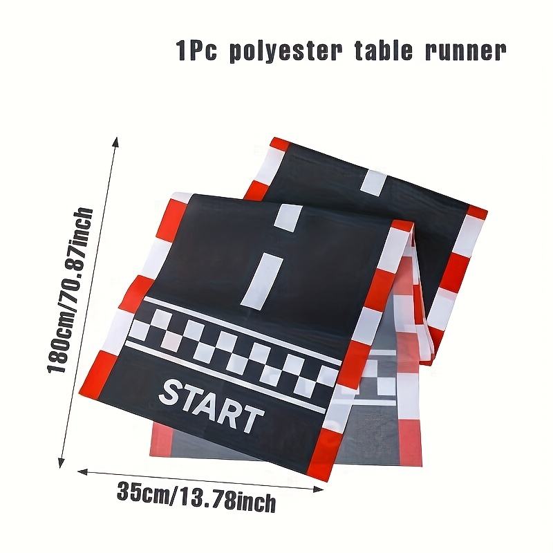 TEMU -themed Polyester Table Runner, Racing-themed Checkered Table Runner, Machine-made Pattern, For Birthdays And Other Holiday Occasions, A Racing