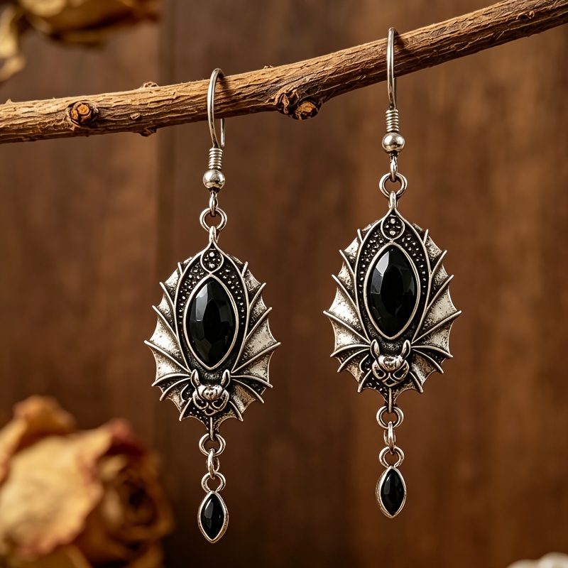 TEMU Un par de aretes colgantes largos de de murciélago estilo gótico incrustaciones de resina negra, aleación de , para fiestas de año