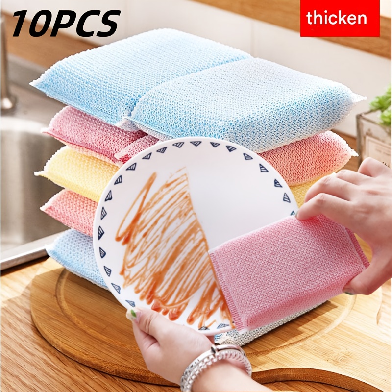 10pcs Heavy-Duty Dish Sponges, Extra Thick & Large Scrub Sponges - Stackable, Non-Slip Grip, Abrasive Cleaning Pads for Kitchen, Dishwashing, Pots, Pans - Reusable Dish Cloths (Pastel Colors) - Replacement for Scrub Brushes, Pot Scrubbing, Stackable Sponge, Highquality Scrubber, Longlasting Sponge, Dishwashing Pad, Kitchen Sponge, Busy Households, Ecoconscious Users