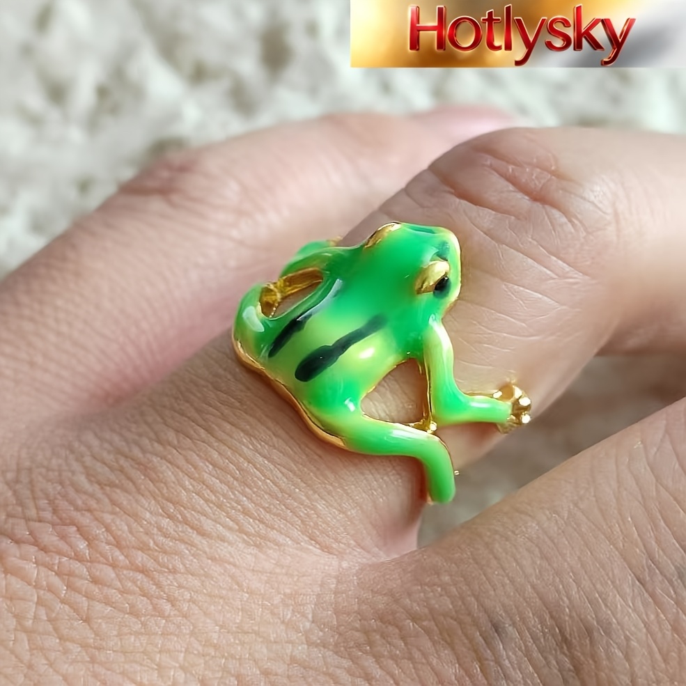TEMU 1 stuks Damesmode Statement Ring, Zinklegering Materiaal Druppel Olie Ambacht Schattig Kikker Ontwerp Groene Kikker Blauwe Kikker Unisex Cadeau
