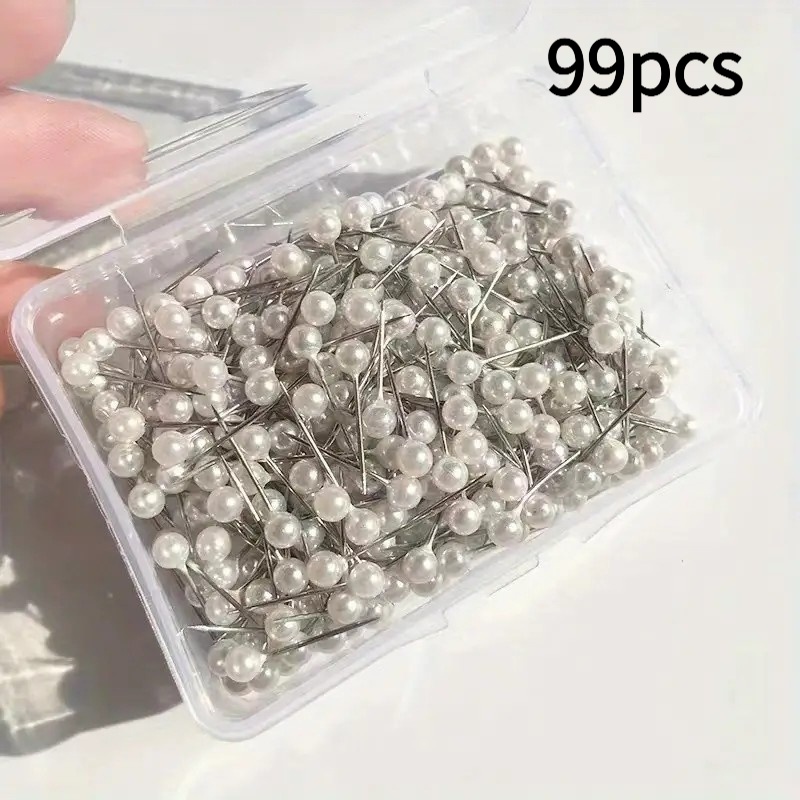 TEMU 99pcs Pearlescent White Cork Needles, Multi-functional Tacks, Round Ball Needles With Plastic Storage Box, Mapping Needles Suitable For Home,