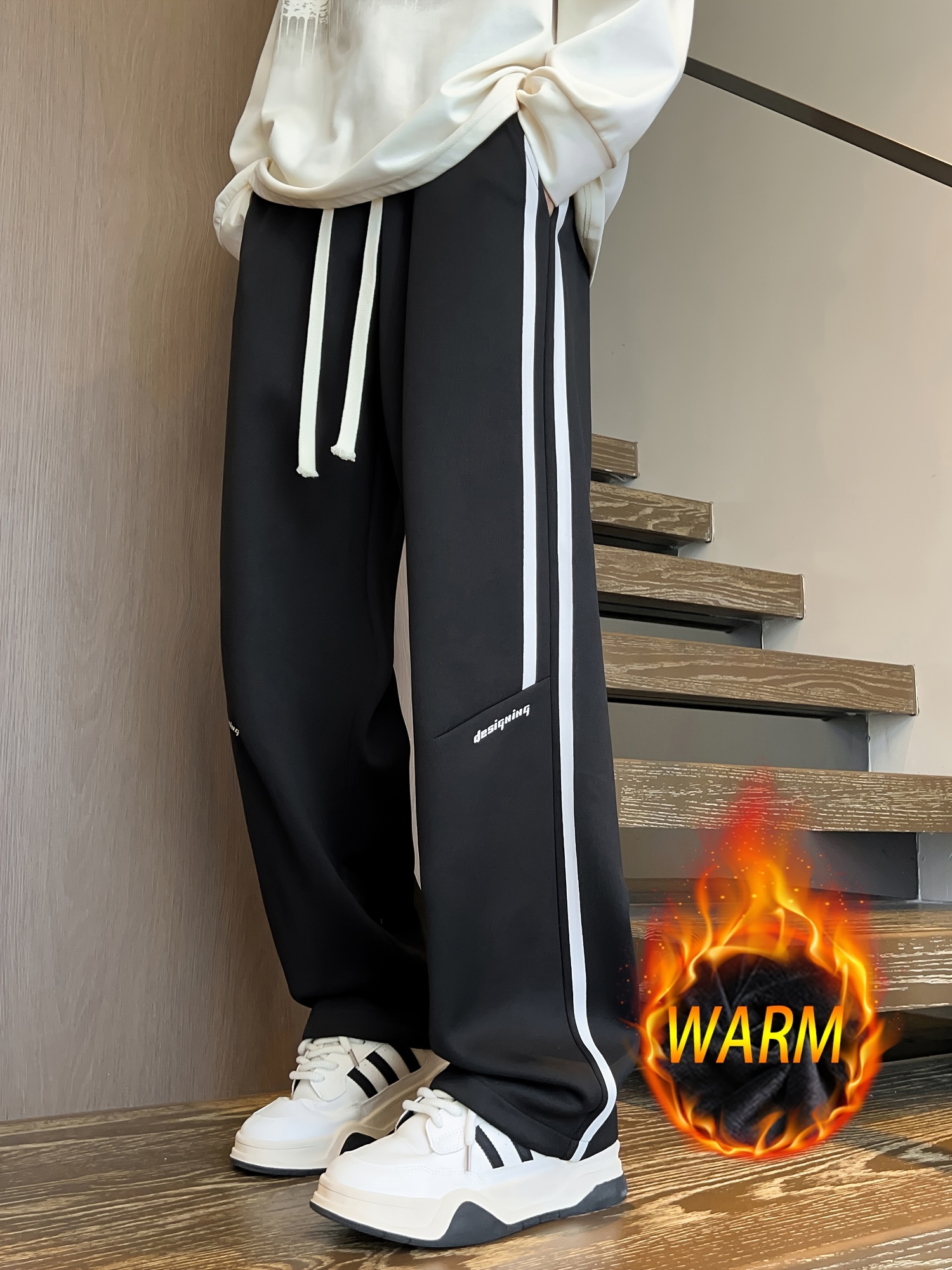 1pc pantalones hombre informales forro polar tela poliéster Temu