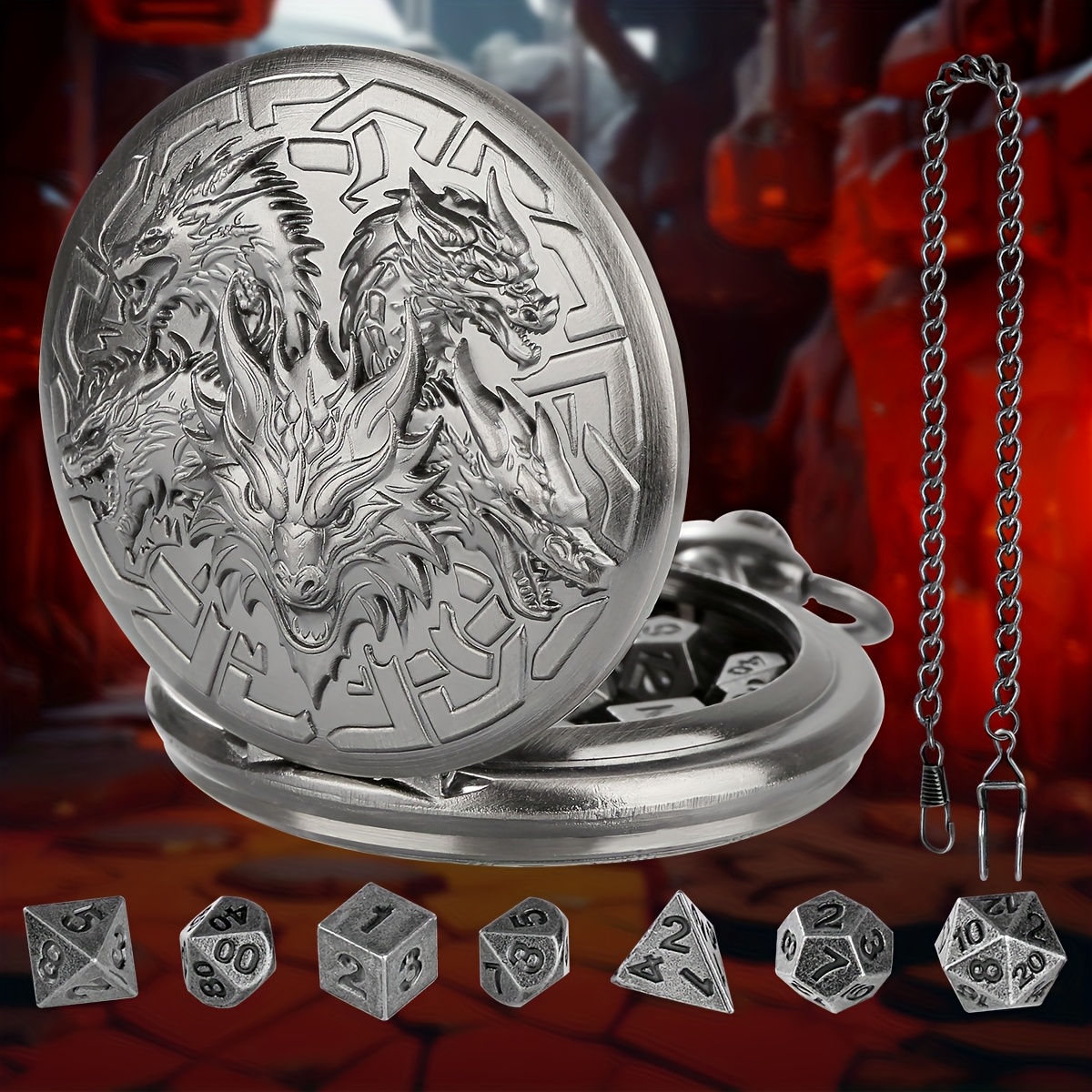 Five Dragon Heads Shell + Mini Dice for Role-Playing Games