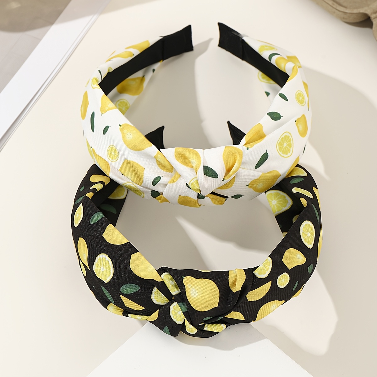 Image of 2pcs Knotted Headbands With Cherry, Watermelon, Orange, Lemon, Peach & Strawberry Fruit Patterns - Wide Elastic Hair Suitable For Summer, Parties, Picnics, Casual Attire