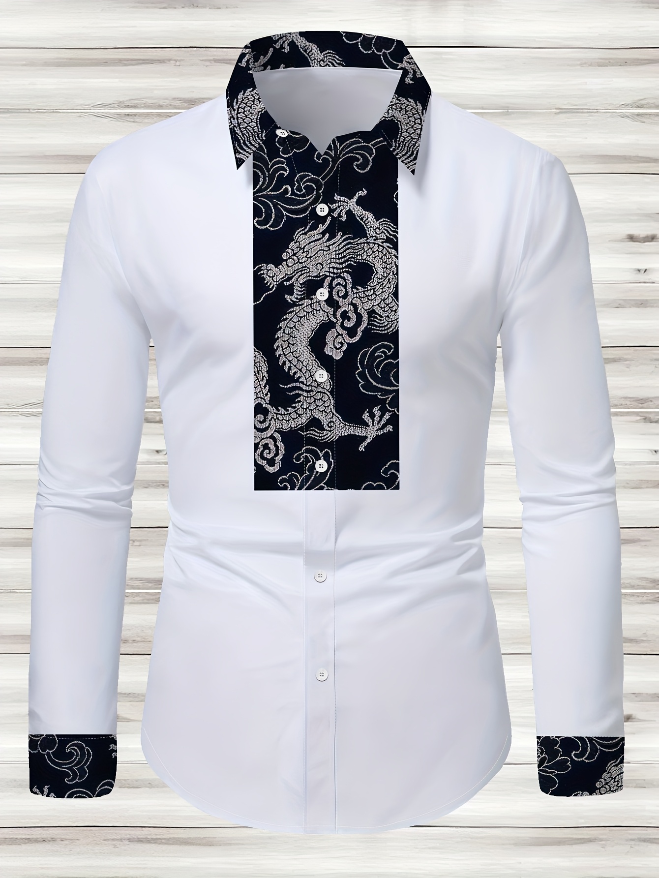 A Stylish Print Shirt for Men, Featuring a Casual Long-Sleeve Design with a Button- Collar, Perfect for Wearing in Spring And Autumn.