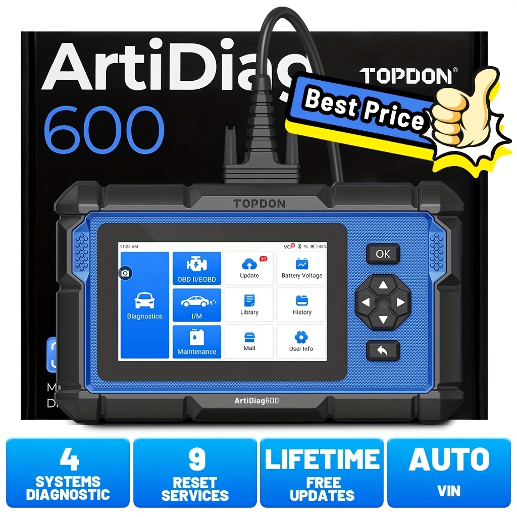 TEMU Scanner Ad600 Kit Car Diagnostic Tool For Abs/srs/at/engine, 9 Reset Services, Oil/brake/bms/sas/dpf/tpms/ets Reset/abs Bleeding/injector Coding, Free Upgrade, Artidiag600