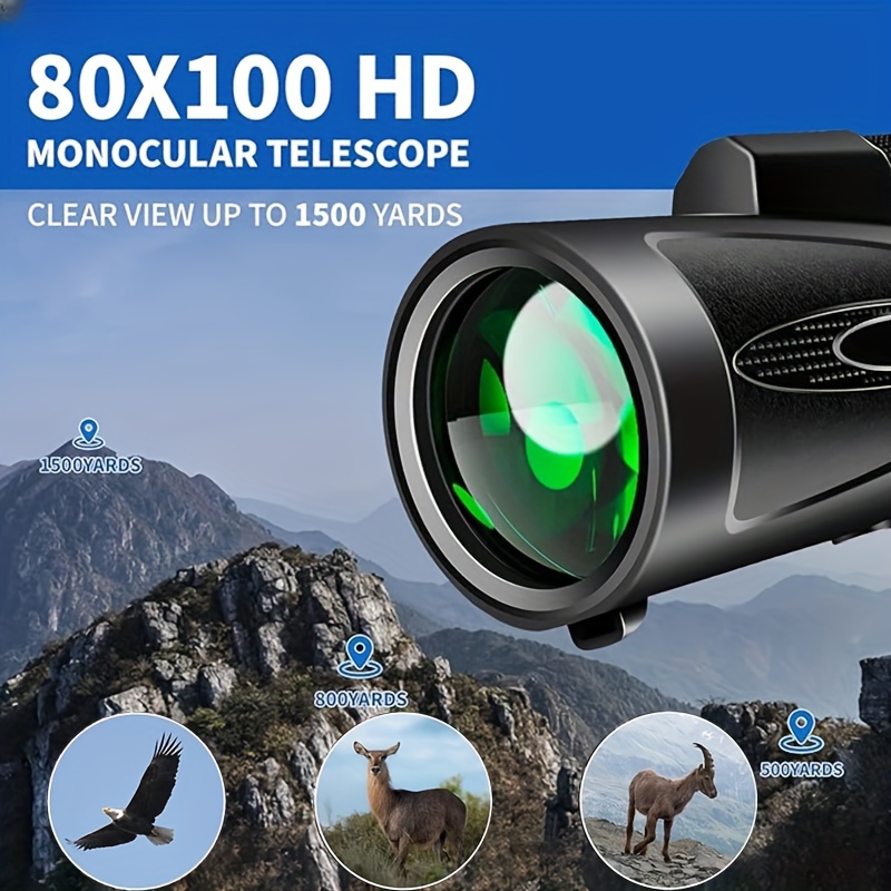 

80x100 High Power Monocular Telescope. Has Smartphone Adapter & Tripod. Larger Vision. For Adults. Bak4 Prism. Good For Bird Watching, Hunting, Hiking, Camping, Wildlife Gxkdt-1