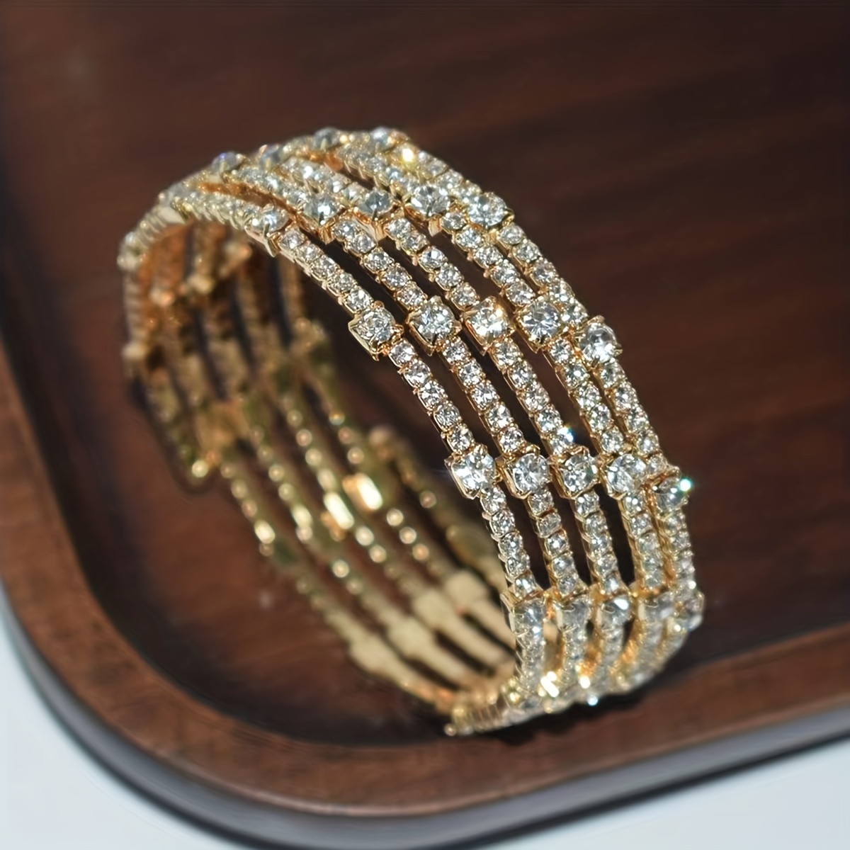 TEMU 1pc Bracelet fait main pour femmes, manchette ouverte tendance à plusieurs couches avec strass enveloppés