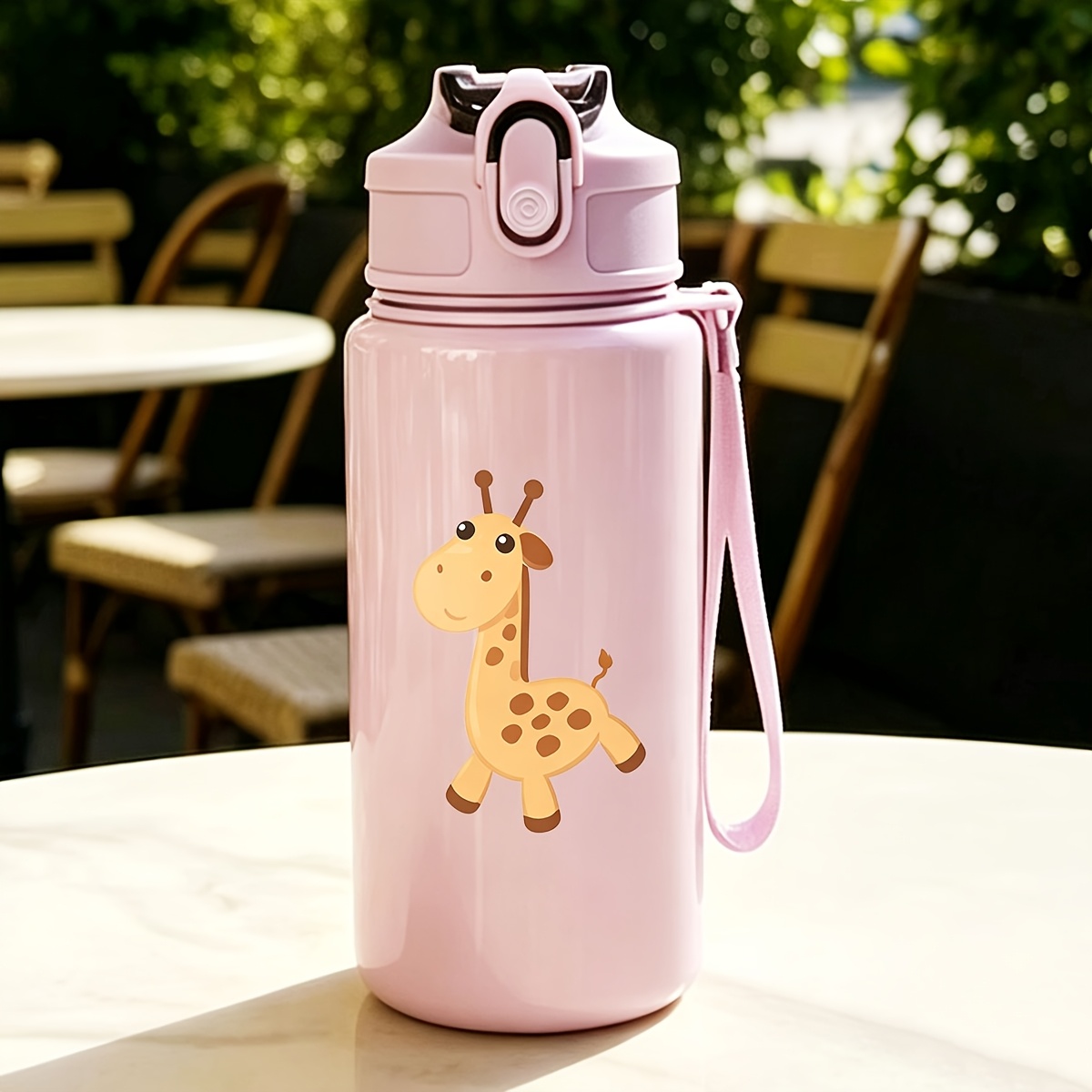 TEMU Customizable Name - 1pc Cute Plastic Water Bottle Straw Cup, 500ml With Print, Pattern, Giraffe Cartoon Design, Cow And Prairie Cute Bottles