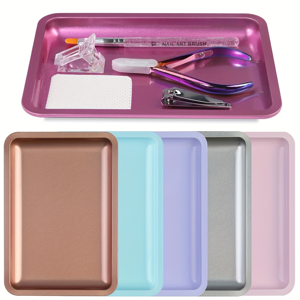 

Jearlyu Premium Stainless Steel Nail Art Display Tray - Square Organizer For Professional & Personal Use, No Batteries Required