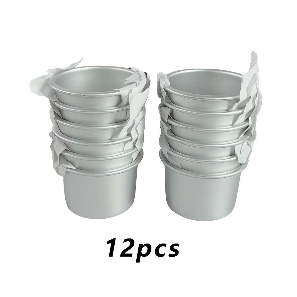 TEMU 12pcs Of Aluminum Mini Circular Cake Molds With Detachable Bottom, Anodized Non Stick, Suitable For Cupcakes, Bread And Desserts - Parties,