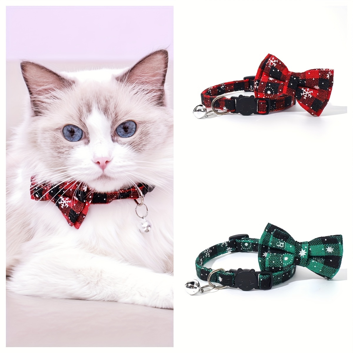 

Set Of 2 Christmas Cat Collars Removable And , Polyester Collars For Small And