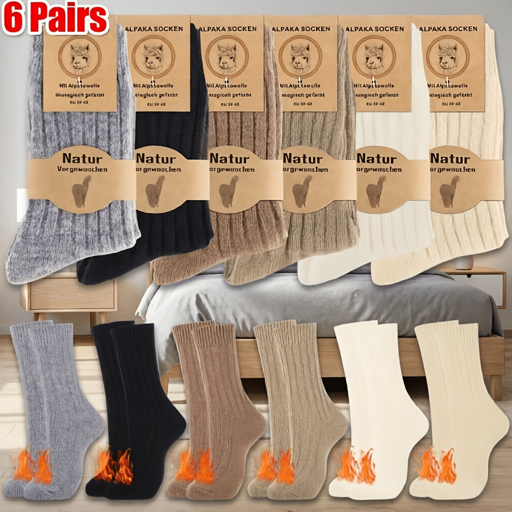 TEMU 6 Pairs Women's Vertical Ribbed Warm Socks, Thickened Warm Breathable Women's Mid-calf Socks, Gift For Mom, Grandma, Aunt Gift, Suitable For