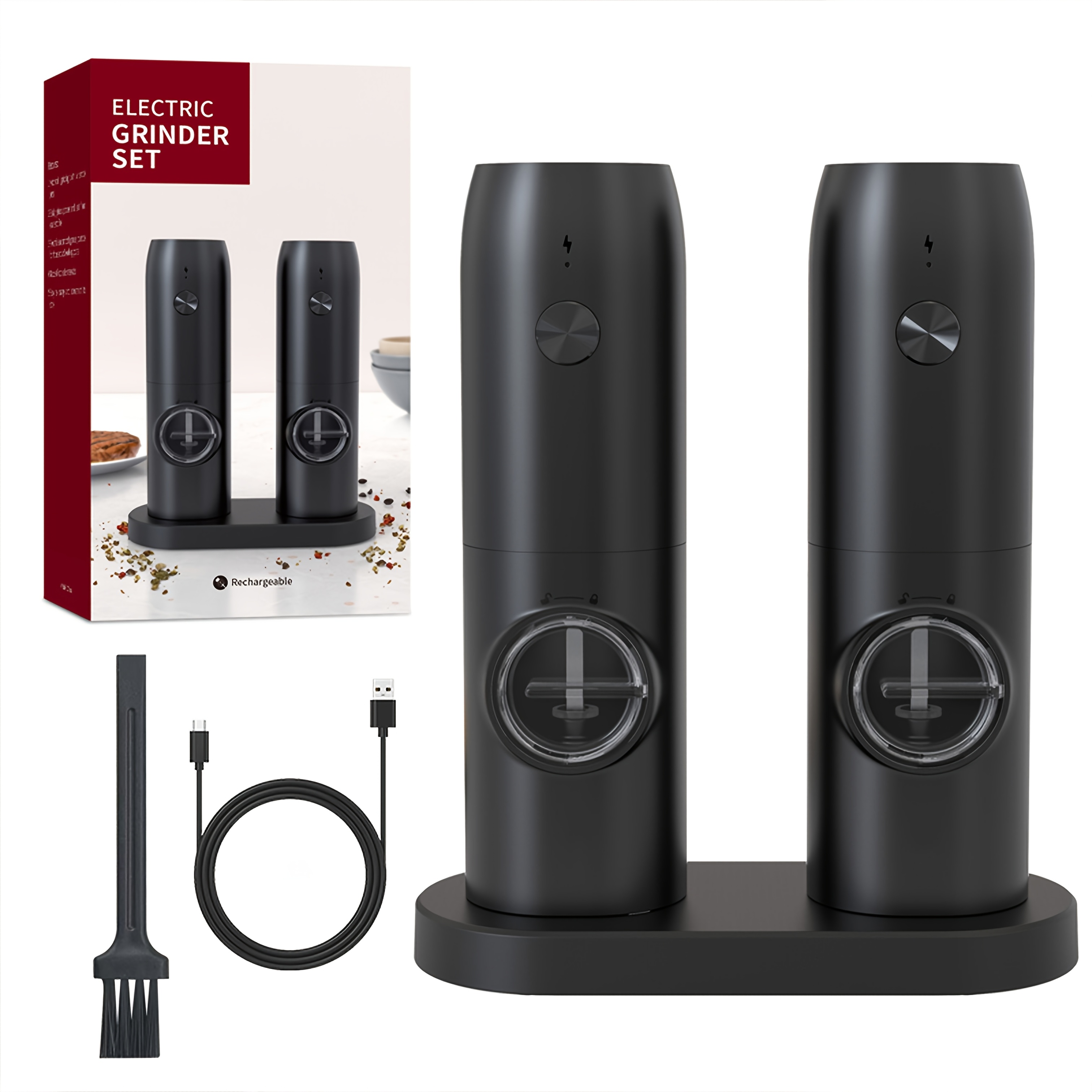 Image of Mertturm Electric Salt And Pepper Grinder Set With Usb Rechargeable Base & Type-c Cable, One- Operation, Adjustable Coarseness, Built-in Mills Suitable For, Restaurants, Spices, Salt, Pepper