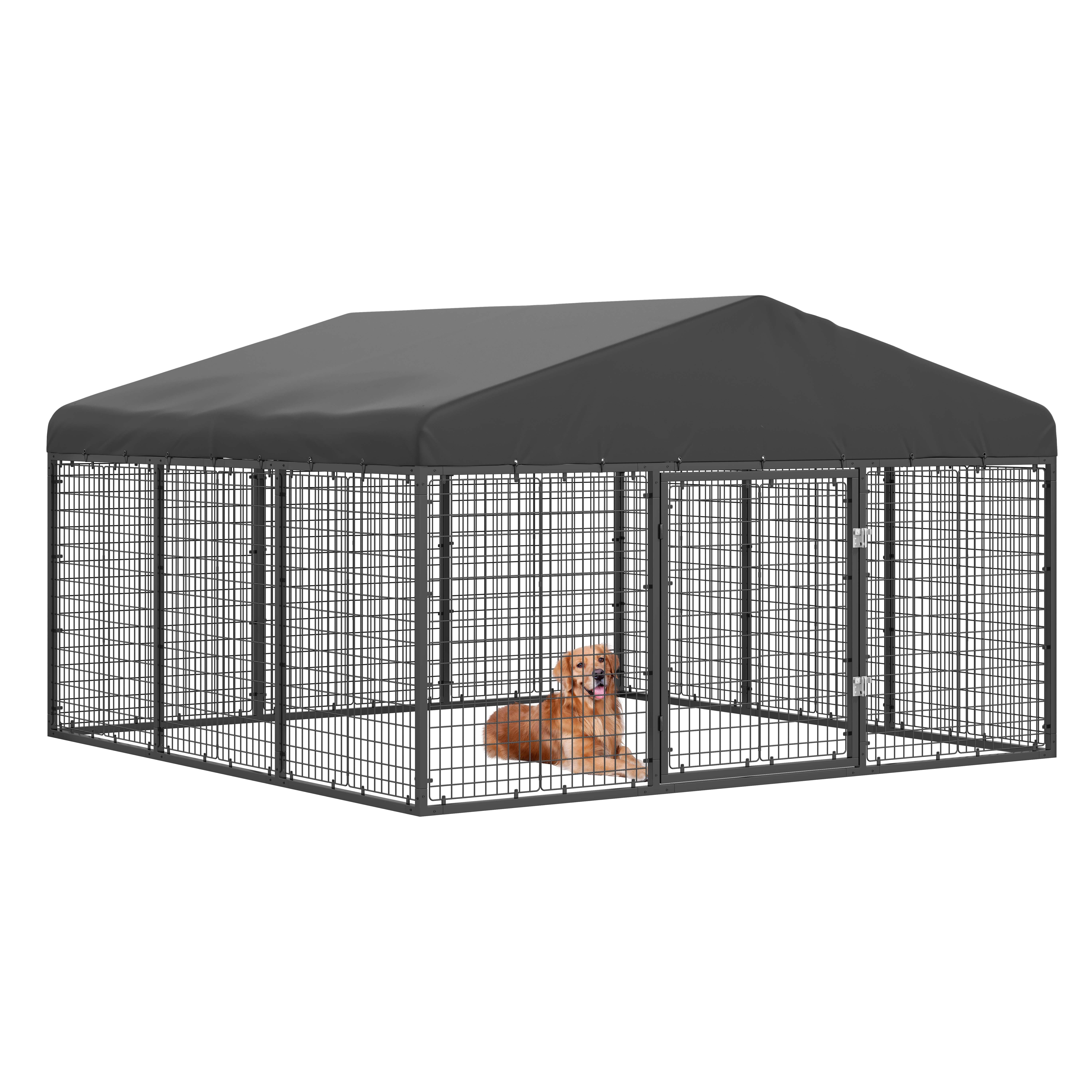 TEMU Large Outdoor Dog Kennel, Heavy Duty Dog Cage With Roof, Galvanized Kennel Fence With Locks, Large