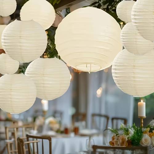 18pcs of beige round paper lanterns asian hanging paper lights suitable for birthday wedding halloween new year home decoration parties